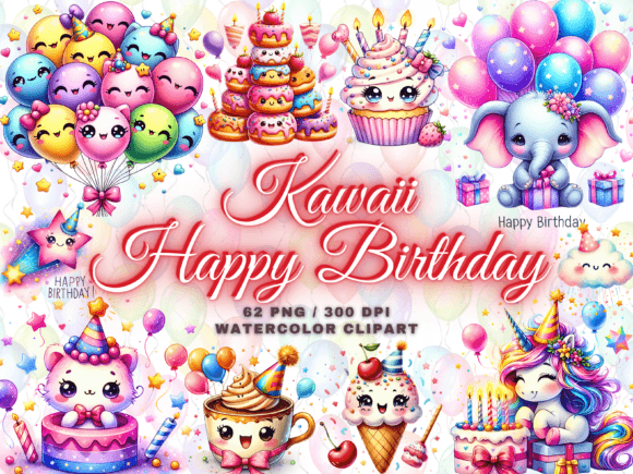 Download Cute Kawaii Birthday Clipart Bundle Png - Premium Resources
